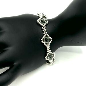 Hand Crafted Dainty Gray Crystal Silver Beaded Bracelet